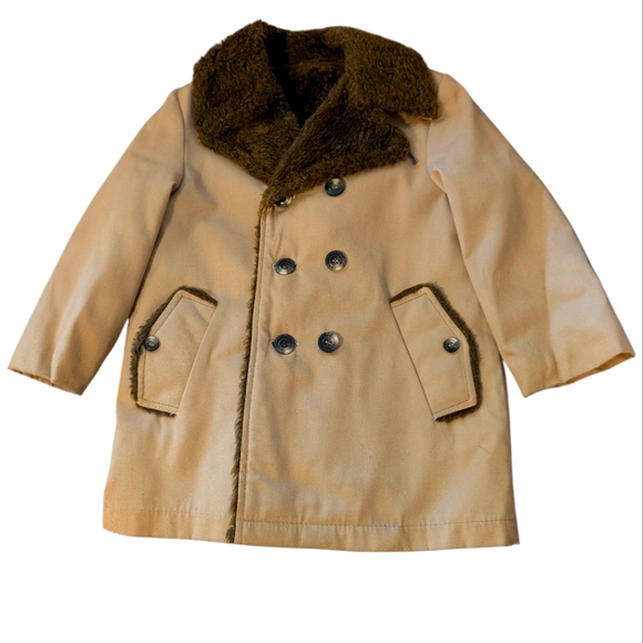 60s vintage boys‎ Sears faux fur Double Breasted tweed coat Size 5
